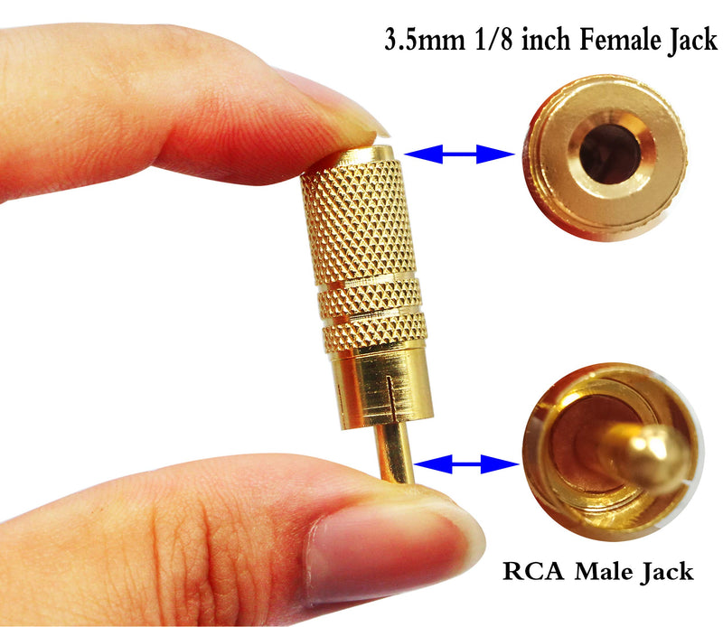 zdyCGTime Gold Plated RCA to 3.5MM Audio Adapter Metal Jack 3.5mm (1/8 Inch) Female to RCA Male Audio Plug Adaptor Connector for 3.5MM Headphone Adapter Cableï¼ˆGold /2 Pack F/Mï¼‰ 2 Pack F/M