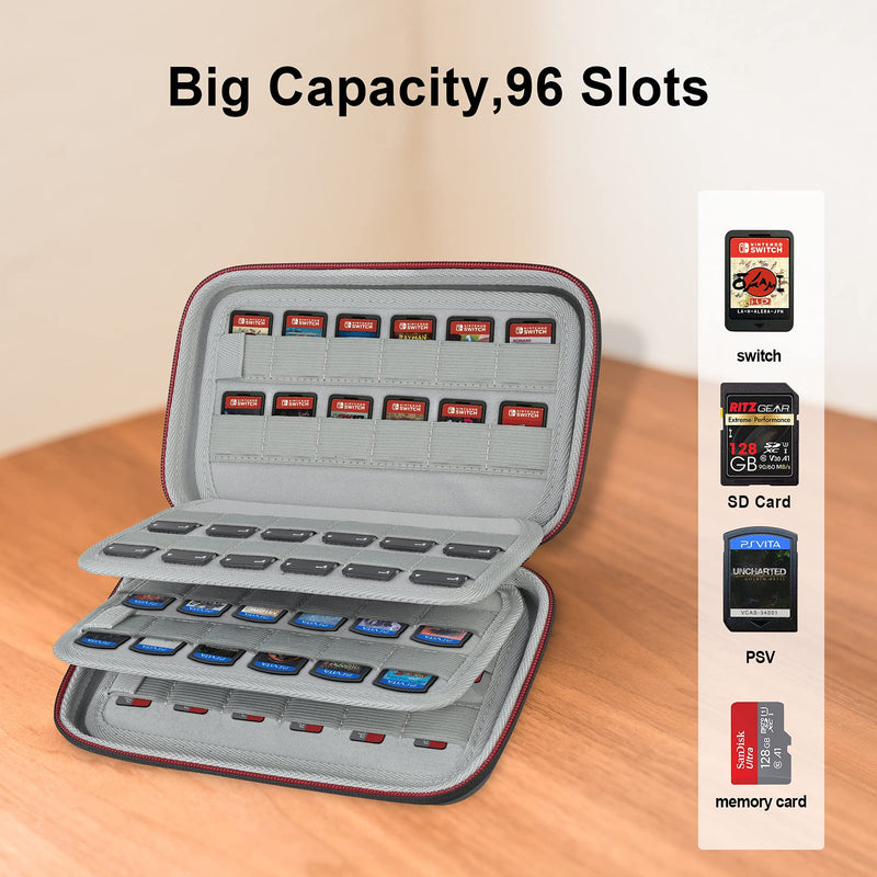 BOVKE 96 Slots Game Cards Storage Case Switch Game Holder for Nintendo Switch Game Cartridges, Sony PS Vita Games Cards, SD Memory Cards, Grey