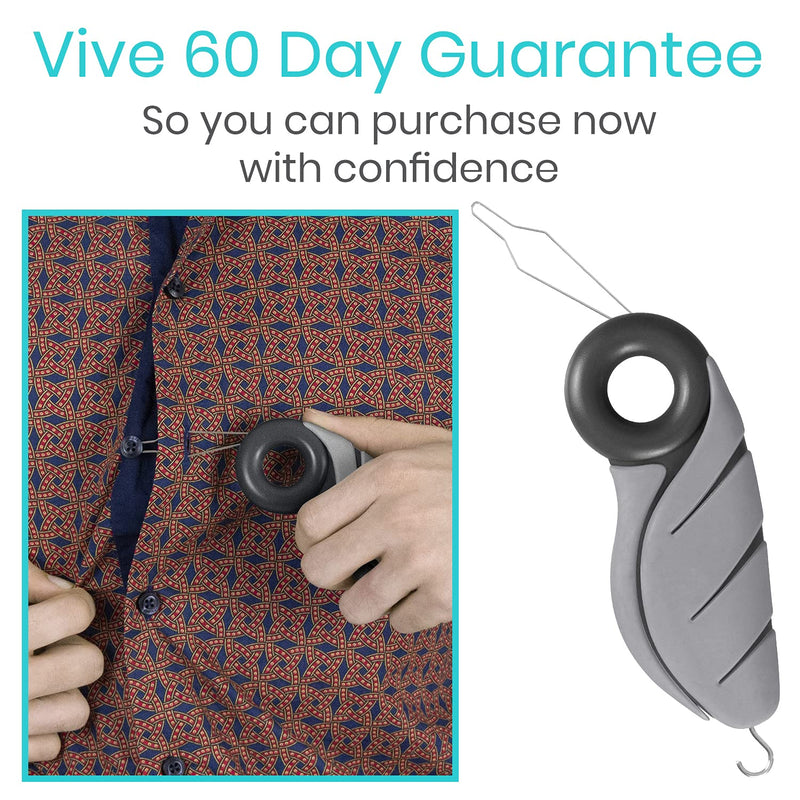 Button Hook Model V by Vive - Button Hook Tool and Dressing Aid Assist - Ergonomic Finger Hole Grip and Zipper Puller - for People with Limited Dexterity, Parkinsons, Arthritis, Disabilities Black
