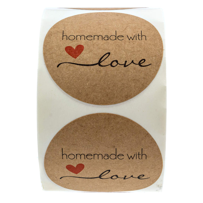 2" Inch Round Natural Kraft Homemade with Love Stickers / 500 Labels per roll