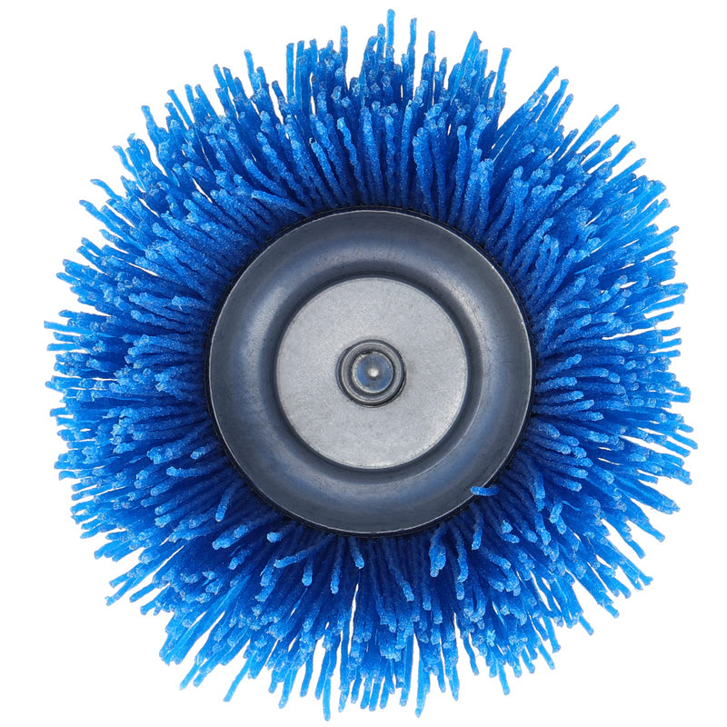 MOUYAT 4 Pack 3 Inch Nylon Abrasive Cup Brushes, 240 Grit Assorted Nylon Cup Brushes with 1/4 Inch Shank, Nylon Cup Brush for Removal Grout, Paint, Stripping Residue, Blue