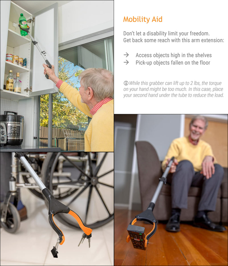 EZPIK Folding Litter Picker Grabber 32 inch with Magnets - Grabbing Stick to Pick Up Trash ~ Grabbers and Pickers Heavy Duty - Reachers for Seniors with Rotating Grippers for Reaching Tight Places 32 (M)