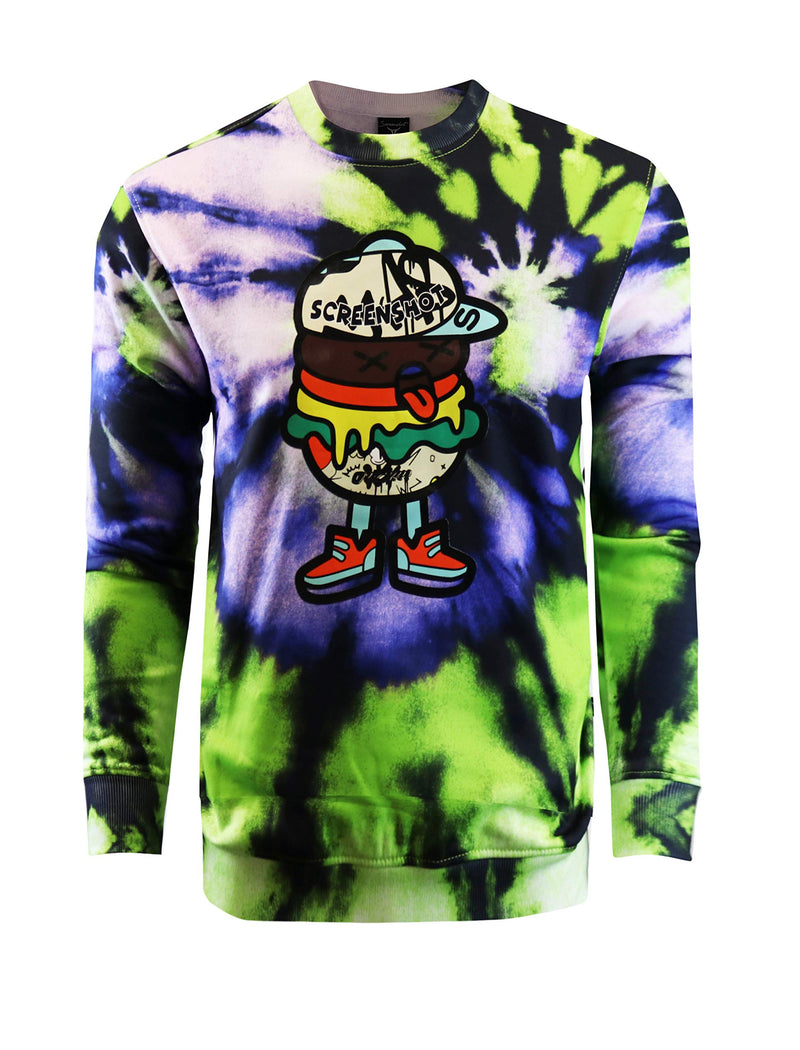 Screenshotbrand Mens Urban Hip Hop Premium Tie Dye Fleece - Pullover Active Urbanwear Street Fashion Crew Neck Sweatshirt Small F11080-neon