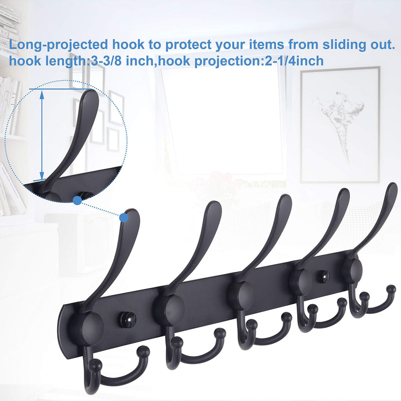 WEBI Coat Rack Wall Mounted Black,5 Tri Hooks for Hanging Coats,Wall Coat Hanger,Jacket Hanger,Wall Rack for Clothes,Backpack 1 Pack