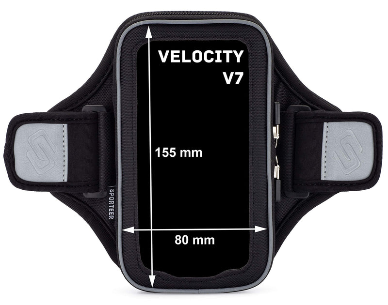 Sporteer Velocity V7 Running Armband - Compatible with iPhone 13, 13 Pro, 12, 12 Pro, 11, XR, 11 Pro, Xs, 8, Galaxy Note 10, Galaxy S21, S20, S10, S9, Pixel 5, LG, Moto and More - Fits Most Cases S/M Straps
