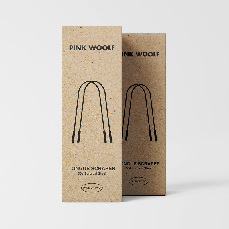 Pink Woolf Stainless Steel Tongue Cleaner, 2 Pack with Travel Case and Unique Identifying Mark, Scrapes All Gunk, Fights Bad Breath, Improves Oral Hygiene