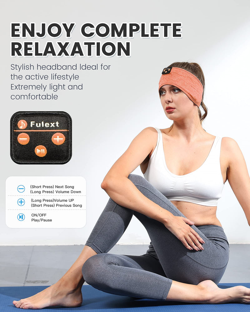 Sleep Headphones Bluetooth Sleeping Headband, Perytong Sleeping Headphones Music Sports Headband, Ultra-Soft Headphones Headband for Side Sleepers, Sleeping Gifts for Men Women Orange