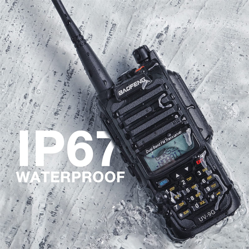 BAOFENG UV-9G GMRS Radio Waterproof IP67, Outdoors Two Way Radios Long Range Rechargeable, Handheld Dual Band NOAA Scanner, GMRS Repeater Capable, Programming Cable Included