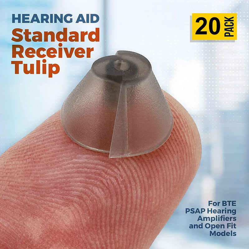 MEDca Hearing Aid Standard Receiver Tulip Domes Compatible with GN Resound Sure Fit - 20-Pcs Universal Invisible Tip Replacement Ear Domes for BTE PSAP Hearing Amplifiers and Open Fit Models