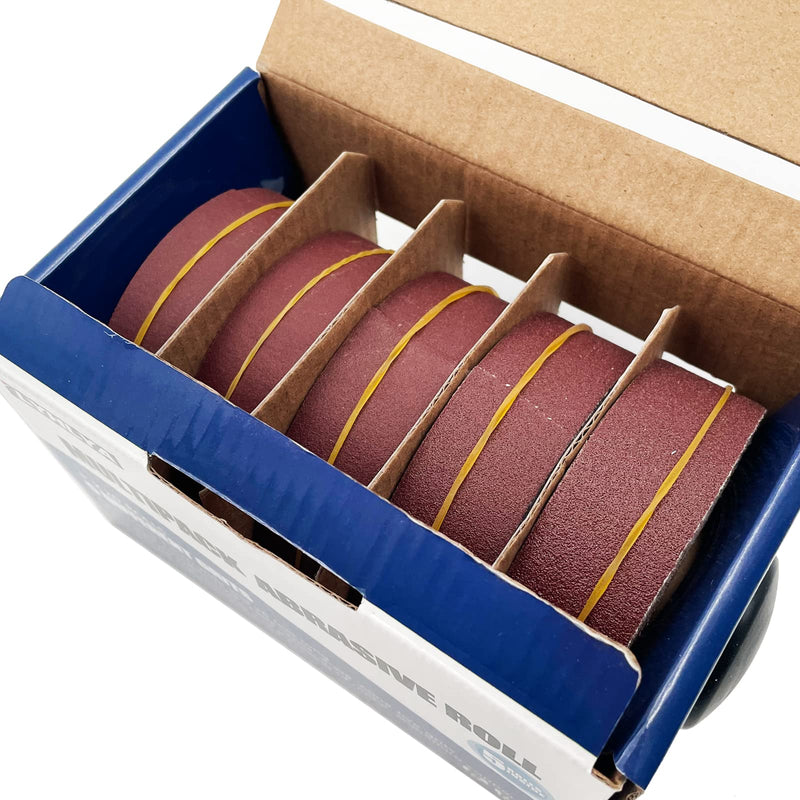 5 Rolls Sandpaper, 1 Inch x 26 Feed Sand Paper Abrasive Paper with Dispenser Emery Cloth Roll for Wood Furniture Finishing Metal Sanding Automotive Polishing, 150/240/320/400/600 5