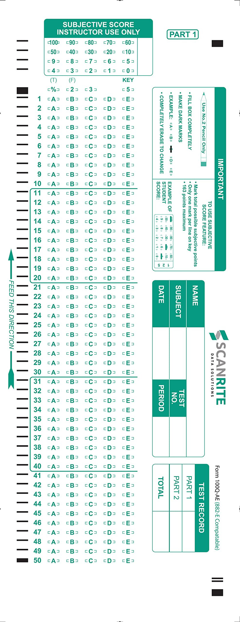 ScanRite - 882-E Scantron Compatible Testing Sheet (25 sheet pack) 25