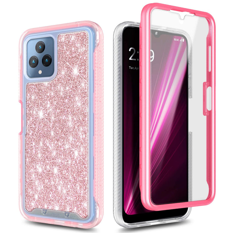 NZND Case for T-Mobile REVVL 6 5G with [Built-in Screen Protector], Full-Body Shockproof Protective Rugged Bumper Cover, Impact Resist Durable Phone Case (Glitter Rose Gold) Glitter Rose Gold