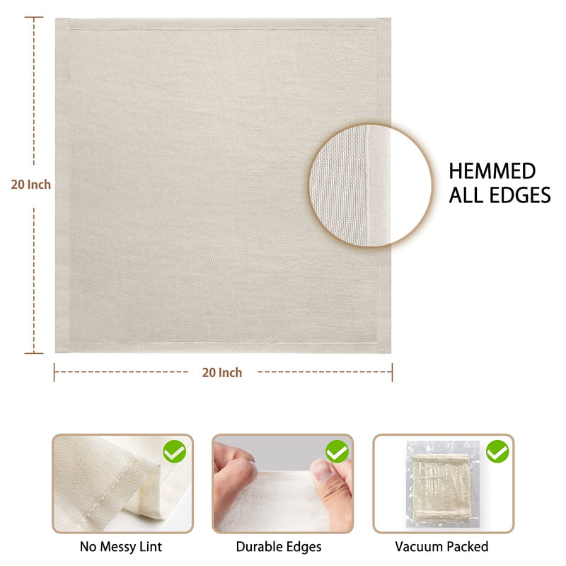 Olicity Cheesecloth, Grade 90, 20x20Inch, Double-Layer 100% Unbleached Pure Cotton Muslin Cloth for Straining, Reusable Hemmed Cheese Cloths Filter Strainer for Cooking, Nut Milk Strain - 2 Pieces 20x20inch 2Pieces