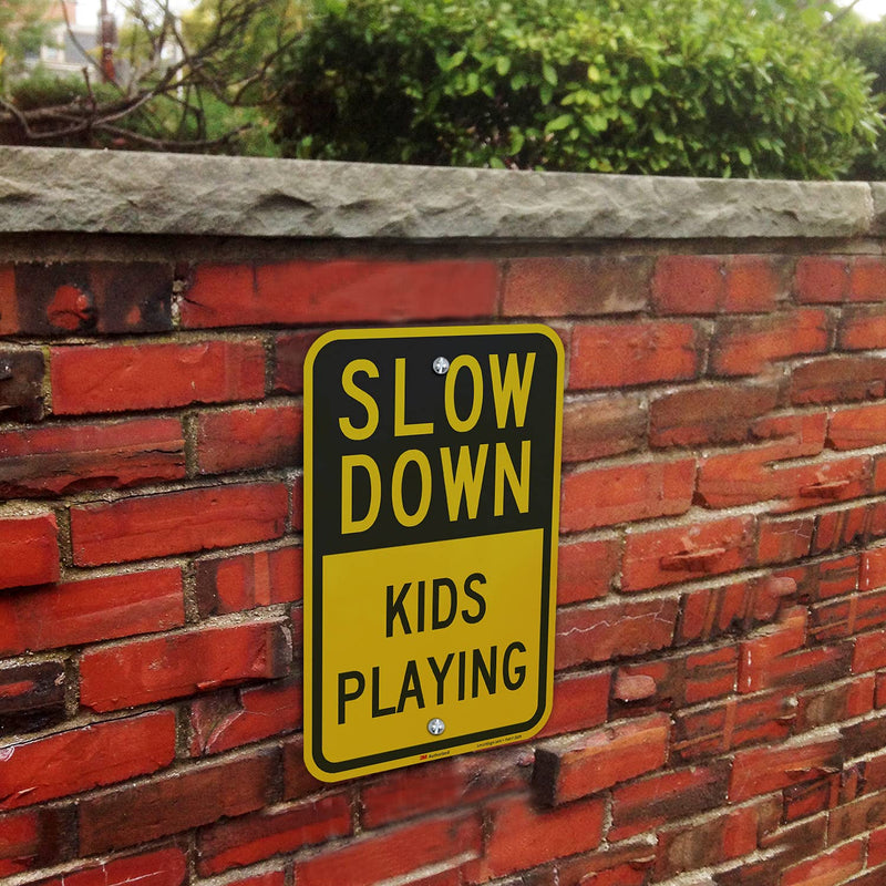 SmartSign "Slow Down - Kids Playing" Sign | 12" x 18" 3M Engineer Grade Reflective Aluminum
