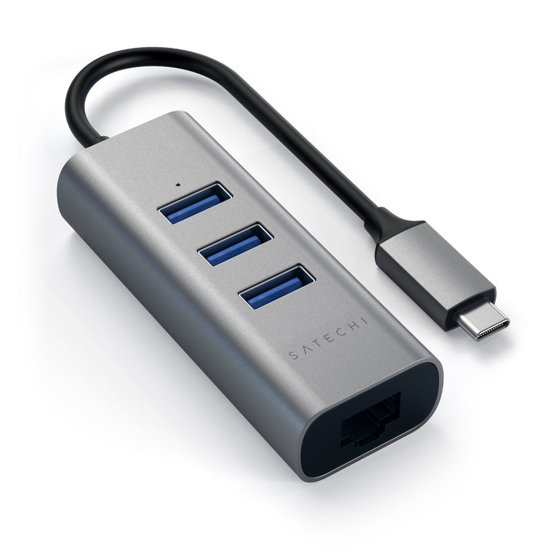 Satechi Type-C 2-in-1 USB 3.0 Aluminum 3 Port Hub with Ethernet - Compatible with 2020/2018 MacBook Air, 2020/2018 iPad Pro, 2019/2018/2017 MacBook Pro (Space Gray) Space Gray
