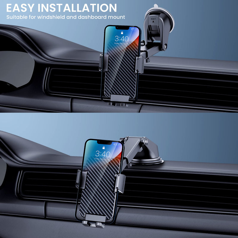 Phone Mount for Car Phone Holder Mount [Military-Grade Suction] Cell Phone Car Holder Universal Phone Stand for Car Dashboard Windshield Cell Phone Automobile Cradles Fit iPhone Android Smartphone Black