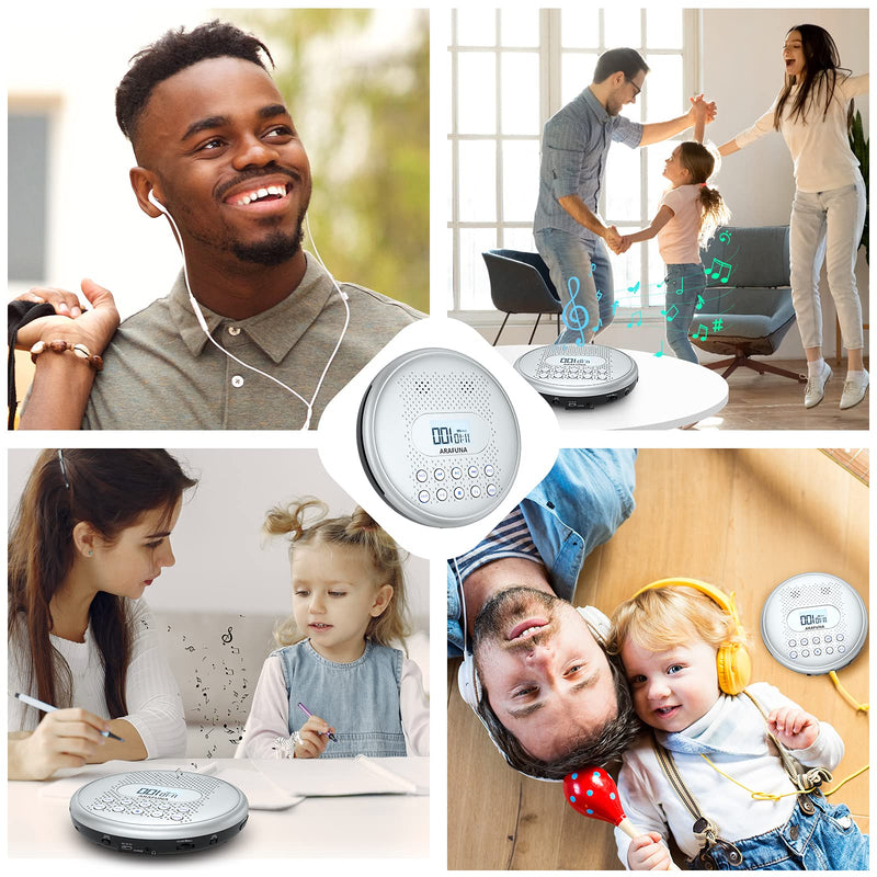 CD Player Portable, ARAFUNA Rechargeable Portable CD Players for Car with Speakers, Anti-Skip Walkman CD Player with Backlit Button, LCD Display and AUX Cable