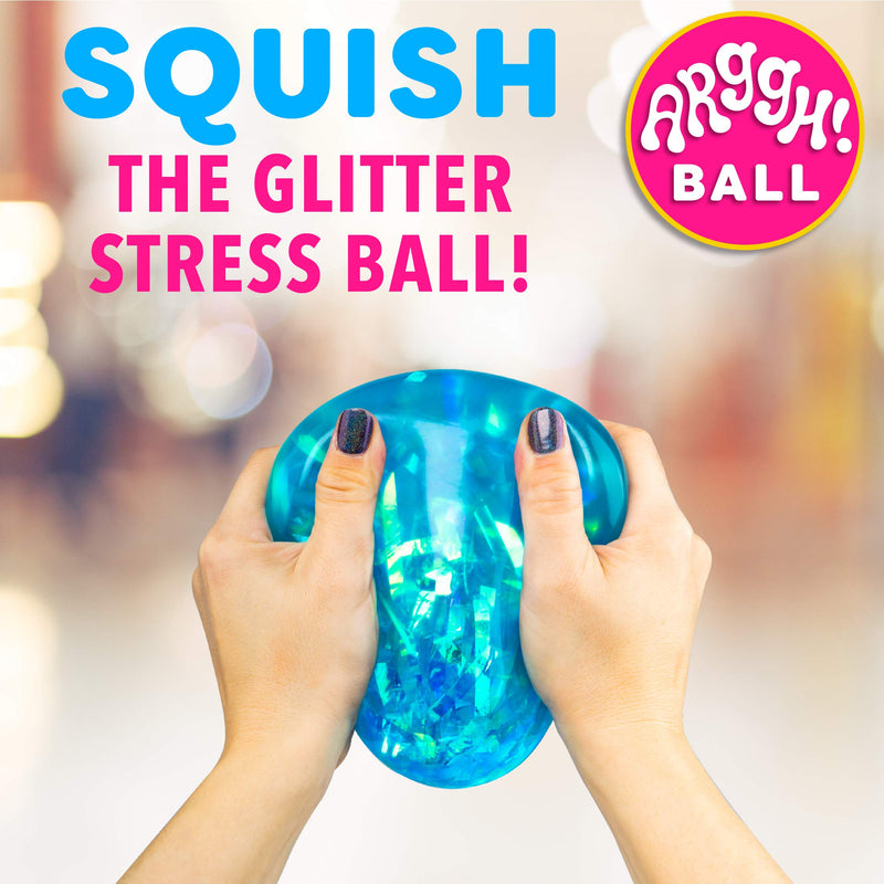 Power Your Fun Arggh Glitter Stress Ball for Adults and Kids - Medium Squishy Stress Ball Fidget Toy, Anti Stress Sensory Ball Squeeze Toy Stress Balls (Blue) Blue