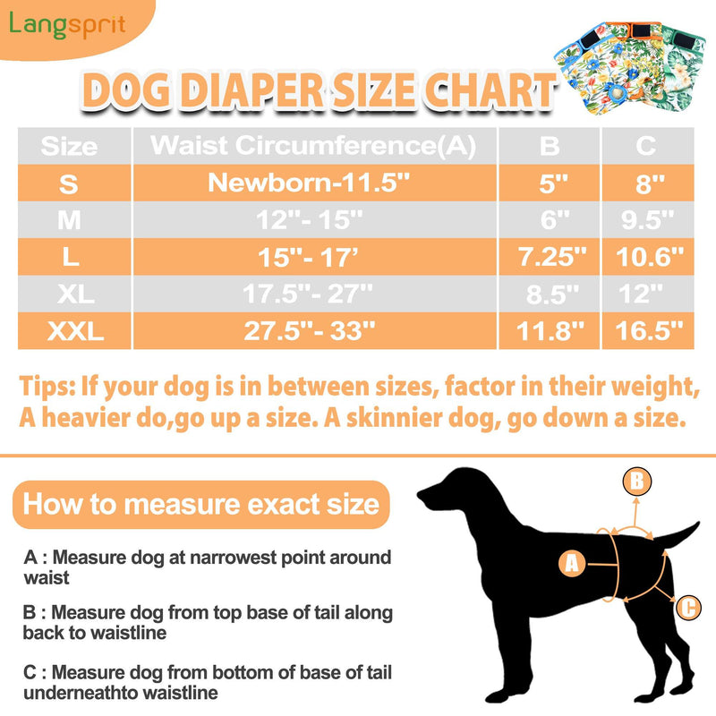 Langsprit Washable Female Dog Diapers (3 Pack) - No Leak Reusable Diapers for Doggy Female in Period - Highly Absorbent Dog Heat Panties with Adjustable Snaps Small (Pack of 3) Floral