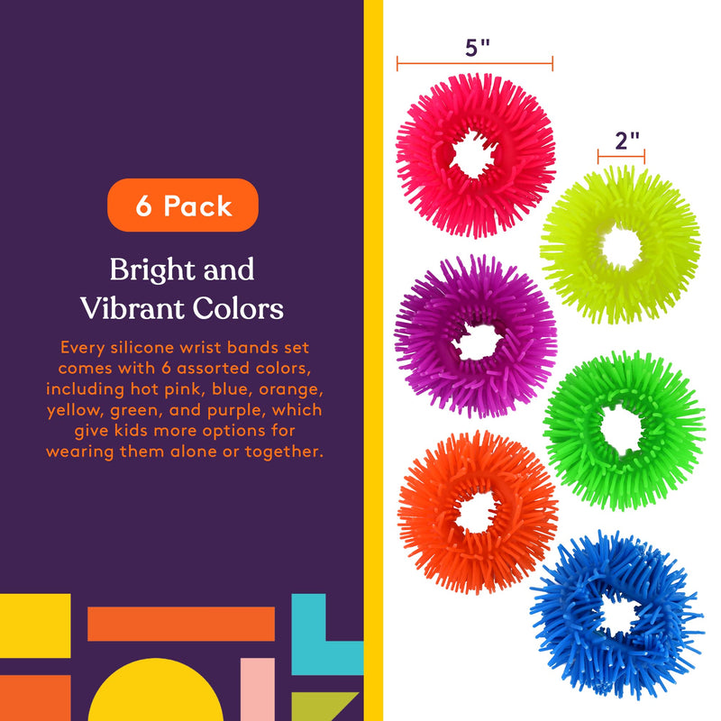 Special Supplies Squishy Fuzzy Band Bracelets for Kids, 6 Pack, Flexible and Stretchy Wearable Sensory Toys, Tactile Silicone Squiggly Touch, Bright and Colorful Wristbands