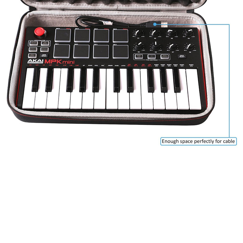 LTGEM Travel Hard Carrying Case for Akai Professional MPK Mini MKII & MK3 & MPK Mini Play | 25-Key Ultra-Portable USB MIDI Drum Pad & Keyboard Controller A-Gray