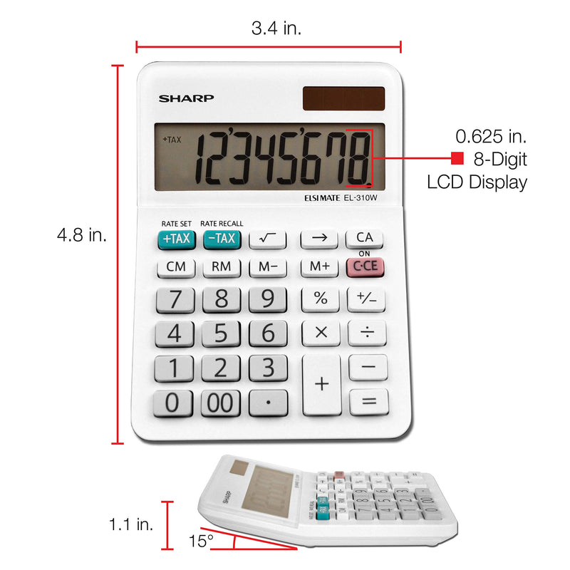 Sharp EL-310WB Calculator, White 3.125, 3.38 x 4.75 x 1.0 inches