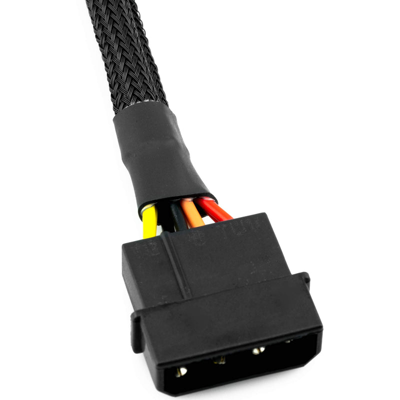 CRJ 4-Pin Molex Male to Dual SATA 15-Pin Female Power Connectors Sleeved Y Splitter Cable