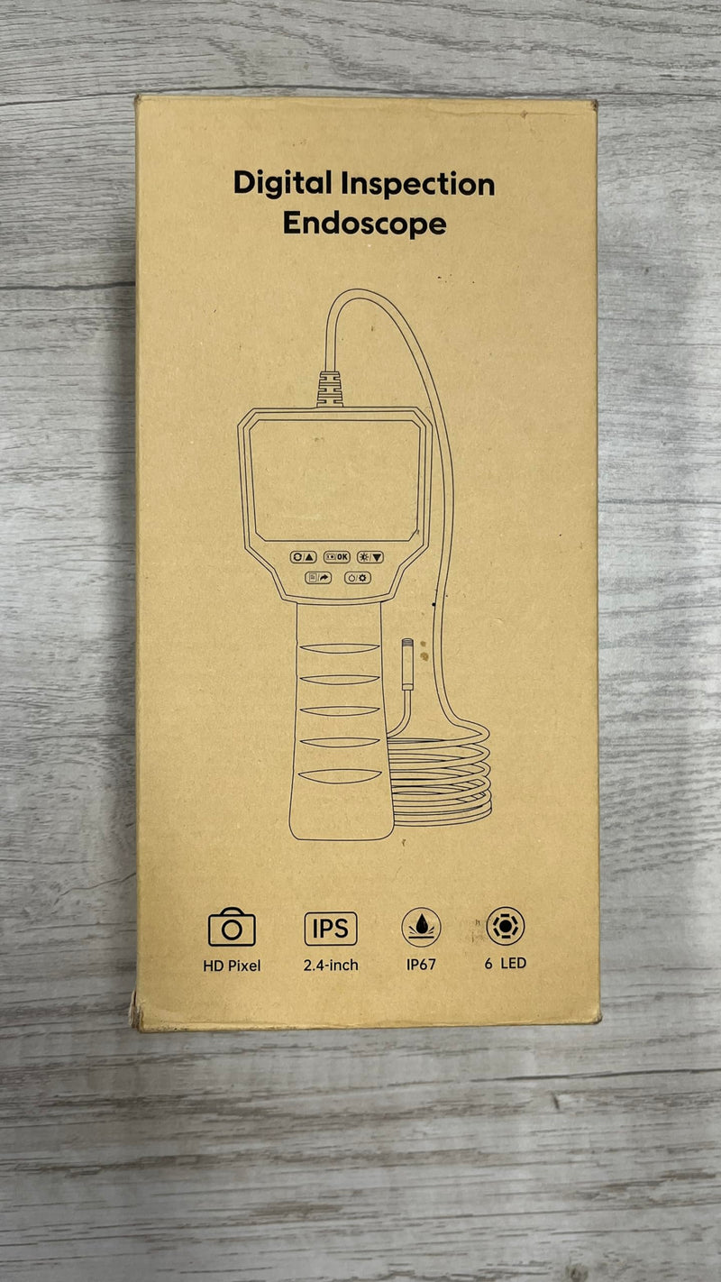 Endoscope camera with light, QIMIC industrial endoscope 1440P HD inspection camera sewer camera pipe camera with 6 LEDs, 2.4" IPS screen IP67 waterproof, semi-rigid cable 16.4FT, 2600mAh battery 5M