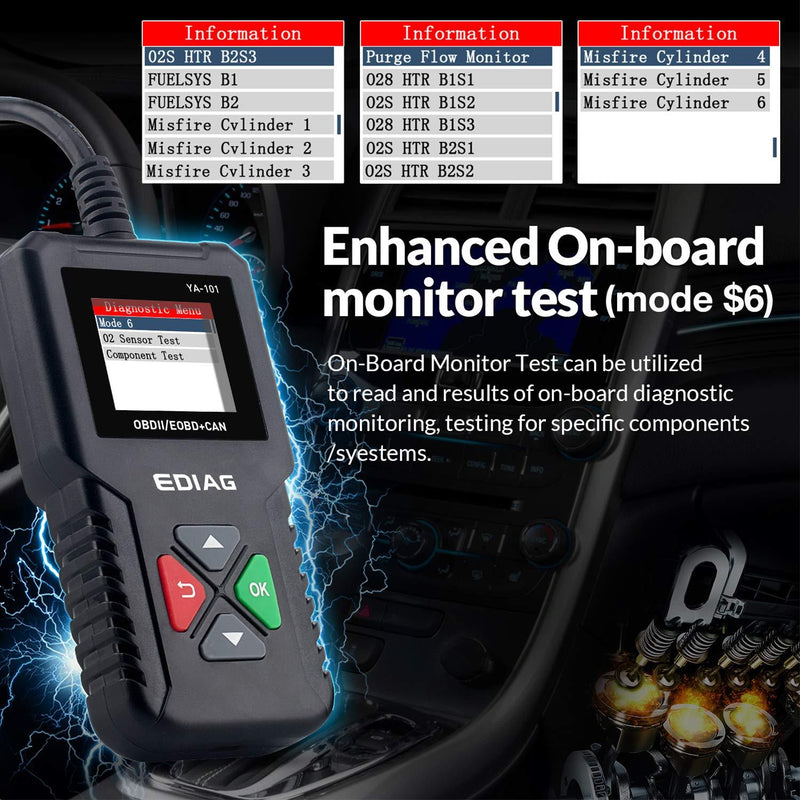 EDIAG Car OBD2 Scanner YA-101 Car Code Reader for Check Engine Light,O2 Sensor,EVAP Test, On-Board Monitor Test,Smog Check,Code Reader OBD2 Diagnostic Scan Tool for All OBD2 Protocol Cars Since 1996