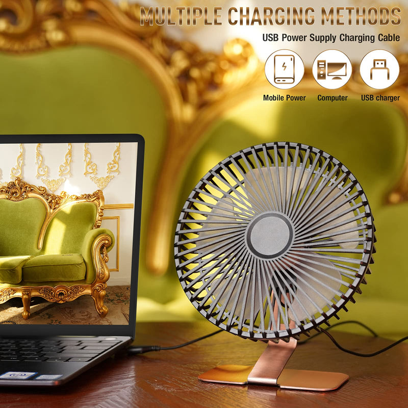 SLENPET 6 inch USB Desk Fan, 4 Speeds, Ultra-quiet, 90Â° Adjustment for Better Cooling, Portable Mini Powerful Desktop Table Fan, Small Personal Cooling Fan for Home Office Outdoor, Bronze