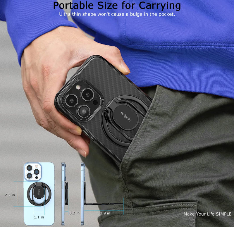 Magnetic Phone Ring Holder with Magsafe, Double Adjustable Gym Finger Ring Grip and Stand, Removable Phone Grip, for iPhone, iPad and Smartphones, Compatible with Magnetic Car Mount (Gun Black)