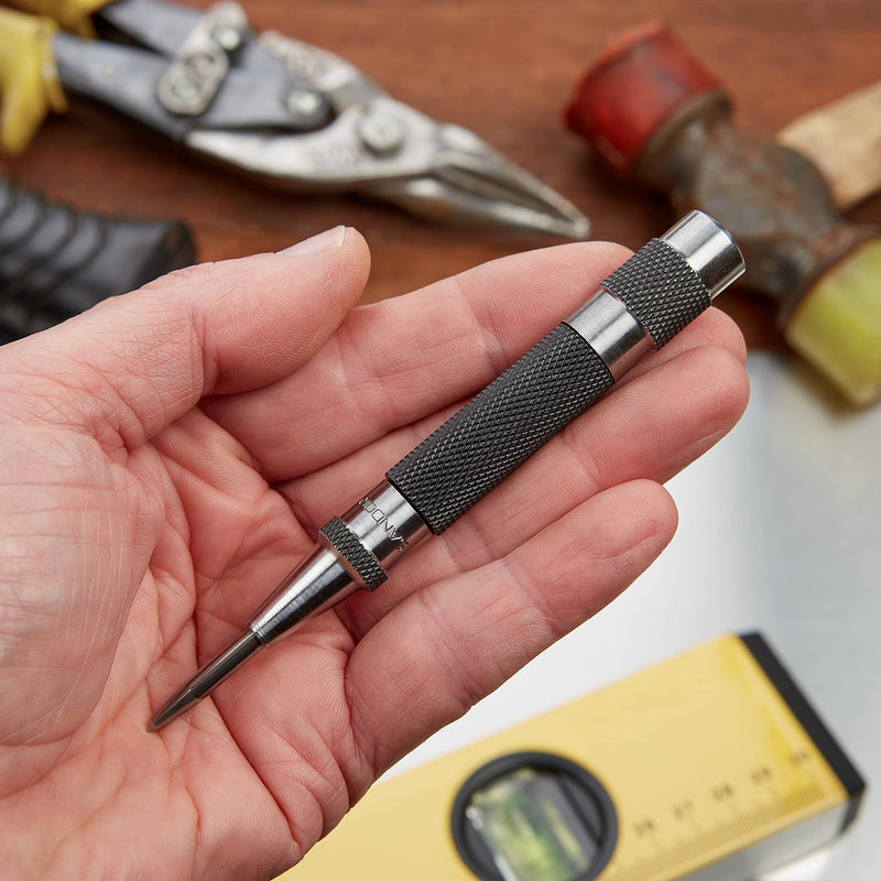 Heavy Duty Automatic Center Punch with Hardened Steel - Pack of 2 Premium Universal Metal Hand Tool for Machinists and Carpenters Spring Loaded with Adjustable Knurled Cap and Hard-Shell Carry Case