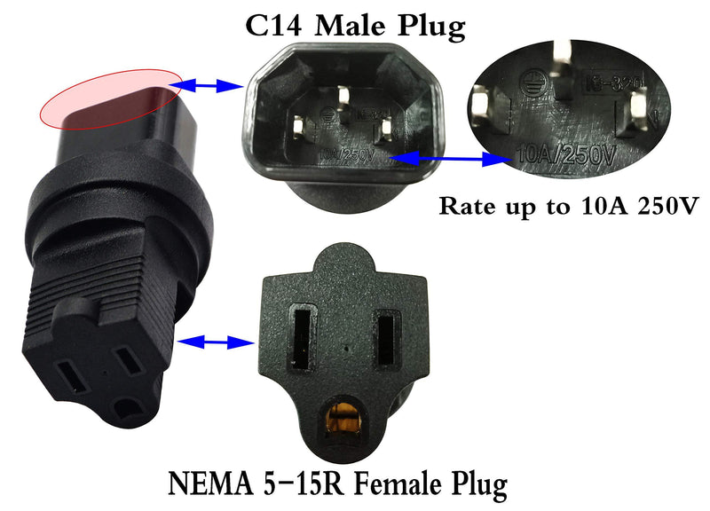 zdyCGTime 3 Prong USA C14 to NEMA 5-15R Plug Power Adapter for Standard Computer Power Adapter 10A/250V (IG-320) (NEMA 5-15R to IEC 60320-C14)(2 Pack)