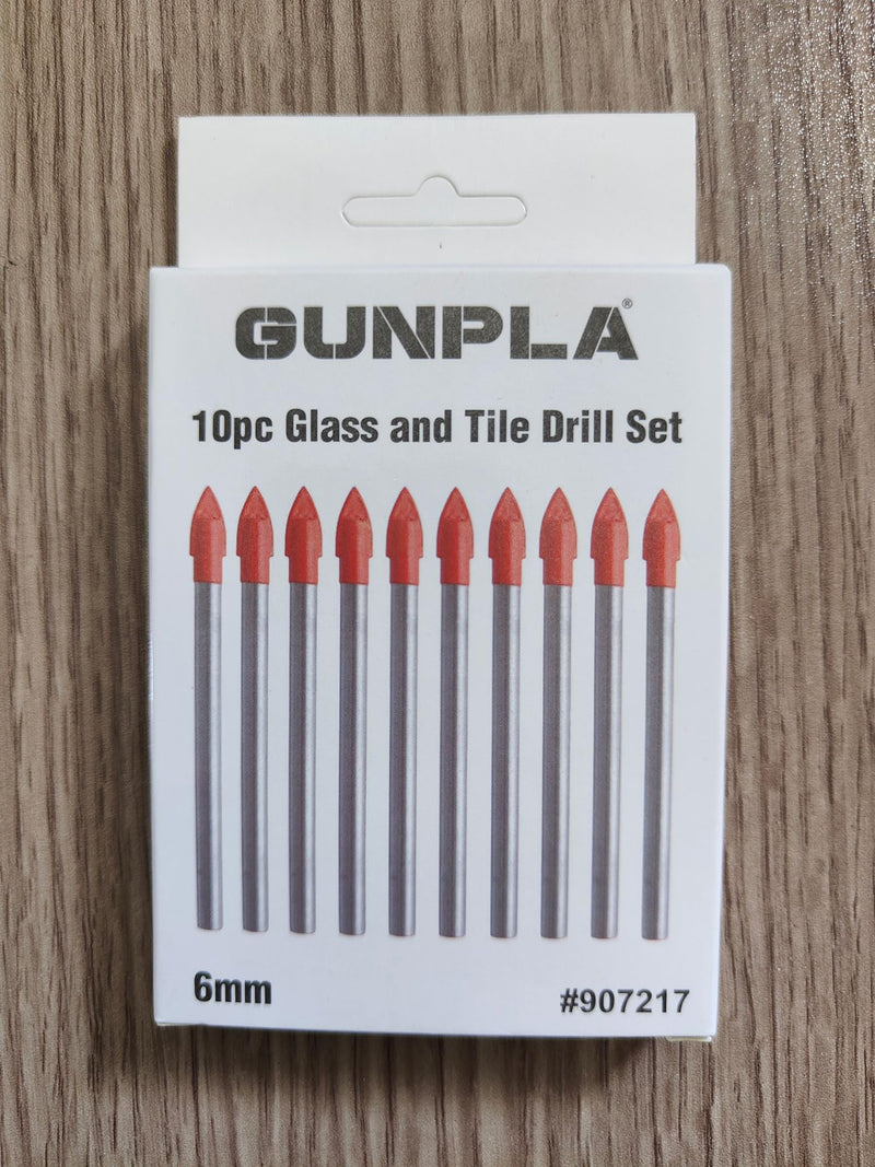 Gunpla 10 piece x 6mm glass and tile drill bit set tip for tiles, glass, aluminum, concrete, brick, plastic and wood with storage case
