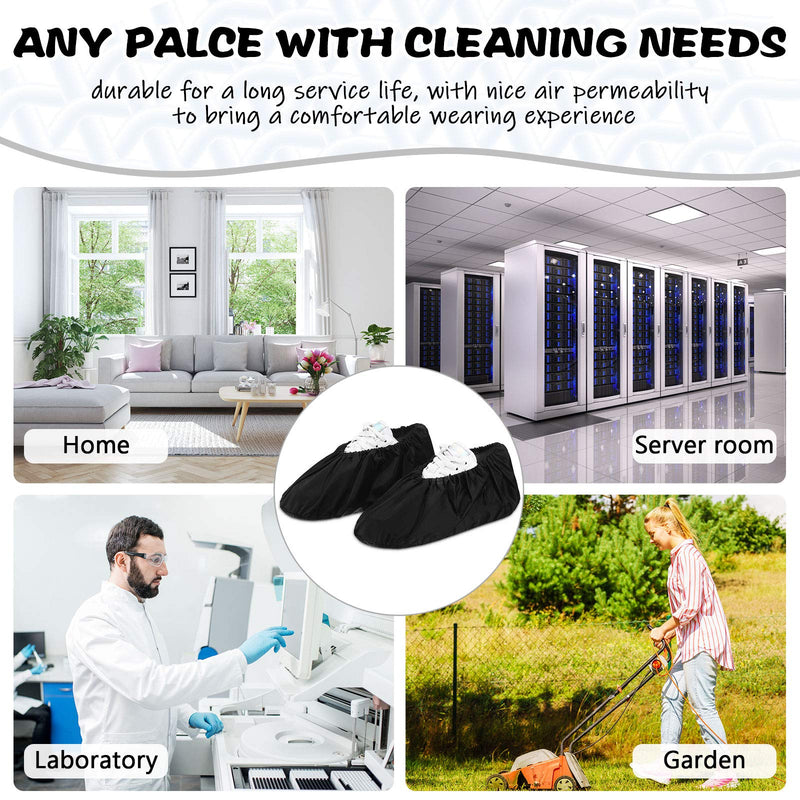 12 Pairs Reusable Shoe Covers Slip Resistant Waterproof Boot Covers Elasticity Convenience Dustproof Overshoes Machine Washable for Household Carpet Floor Protection, Black 12