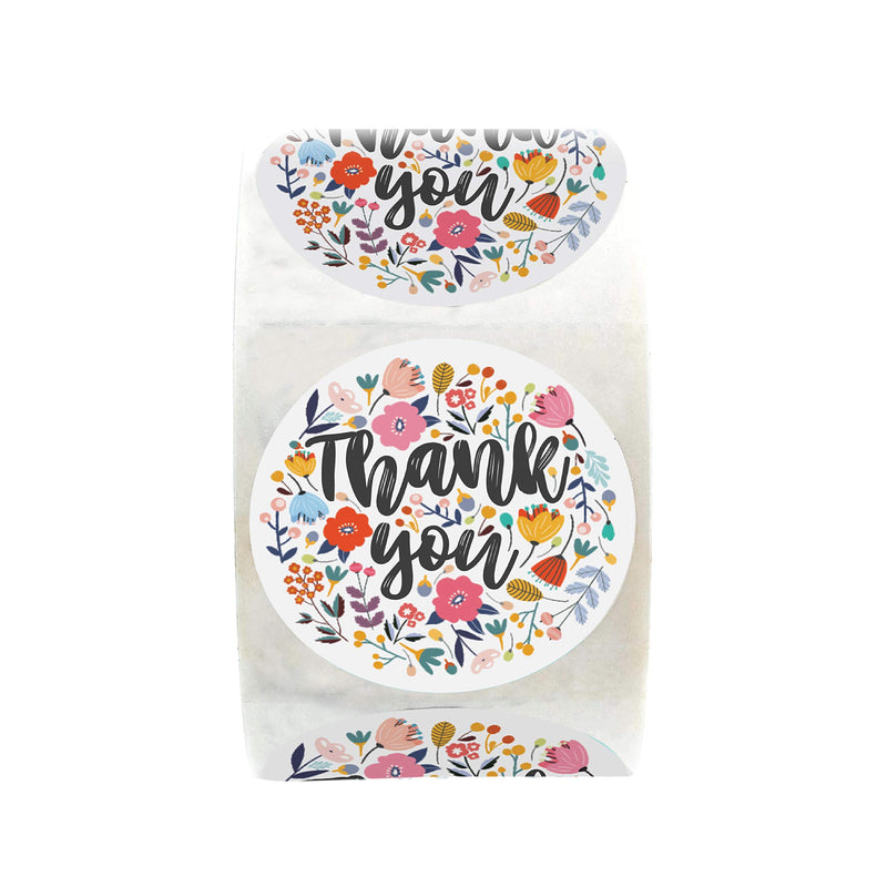 500 Thank You Stickers 1.5" Round Multi Color Flower Design in Roll Highly Recommended for Birthdays, Weddings, Giveaways, Bridal Showers and Perfect for Small Business Owners . Option-5