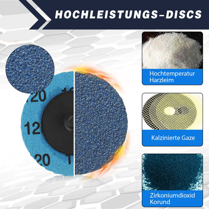 Shineboc 48 piece sanding disc set, grit size 40/60/80/120, 2 inch (50 mm) zirconium corundum grinding disc for metal, wood, steel, serrated disc for cutting angle grinder + 2" tray + 1 round rod
