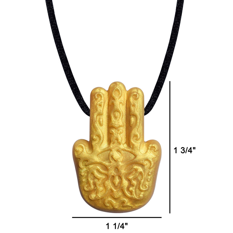 Munchables Hamsa Hand Sensory Chew Necklace - Sensory Chewable Jewelry for Adults, Teens and Kids (Gold) Gold