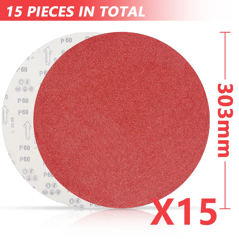 Pack of 15 sanding discs 300 mm Velcro grit P120, sanding disc Velcro disc sander, diameter 300 sandpaper Velcro for grinding/polishing FEIHU grit 120