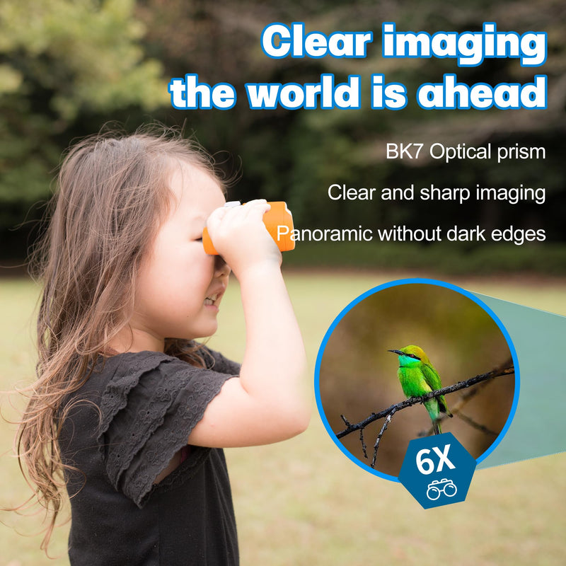 Binoculars for Kids 6x21 High Resolution, Kids Binoculars Gifts for 3-12 Years Boys Girls, Compact Shockproof Kids Binoculars for Bird Watching, Hiking, Camping, Travel, Outdoor Games(Orange) Orange