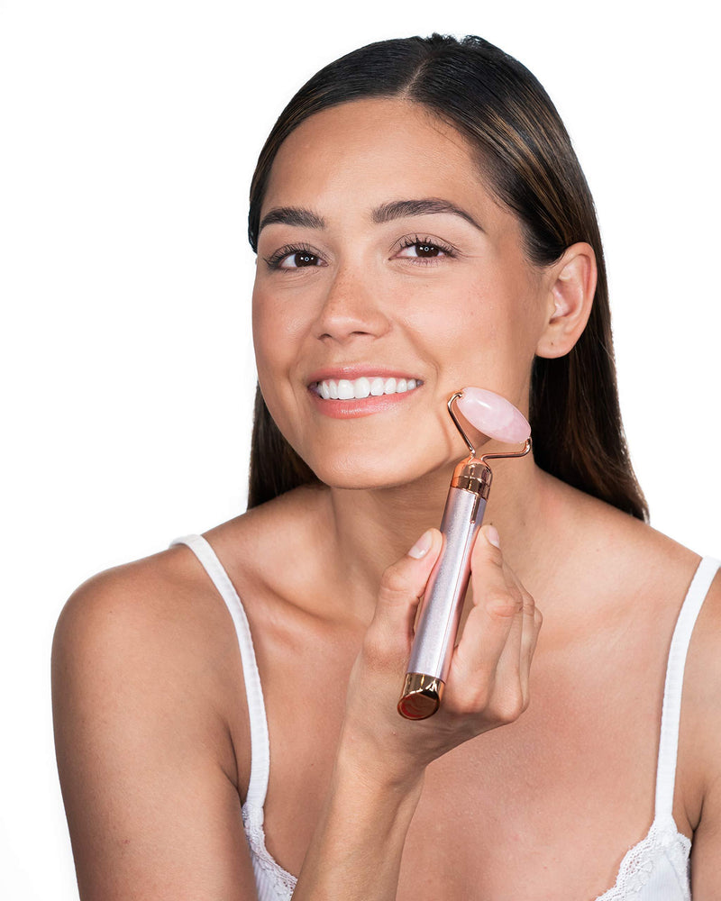 Finishing Touch Flawless Contour Vibrating Facial Roller & Massager, Rose Quartz