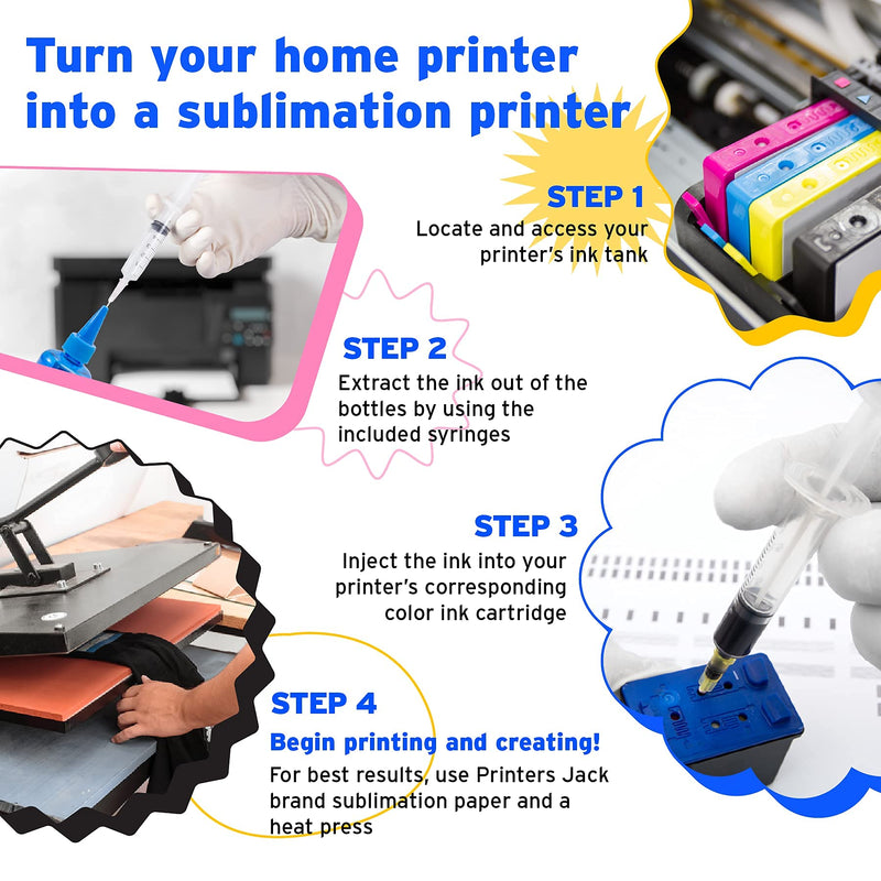 Printers Jack 400ML Sublimation Ink for Epson C88 C88+ WF7710 ET2720 ET4700 ET15000 ET2760 ET2750 WF7820 Inkjet Printers Heat Press Transfer on Mugs, Plates, Polyester Shirts, Phone Cases etc 4 x Color