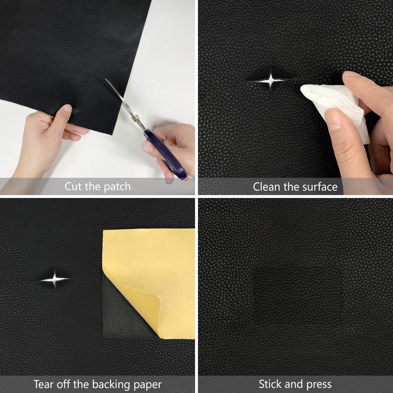 Leather Repair Patch Kit 4 x 50 Inches, 6 Sizes 75 Colors Available, Self-Adhesive Leather Tape Upholstery Vinyl Sticker for Couches, Sofa, Furniture, Car Seats, Bags, Jackets (Crazy Horse) CH - 01Black 4''X50''