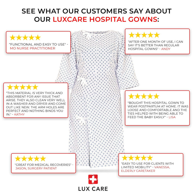 New Unisex Patient Gown - Premium Cotton Blend - Soft and Comfortable Fabric - Back Front Tie - Fit Easily Up to 2XL Size - Multipurpose Hospital Gown for Men and Women - Reusable and Washable -2 Pack 2