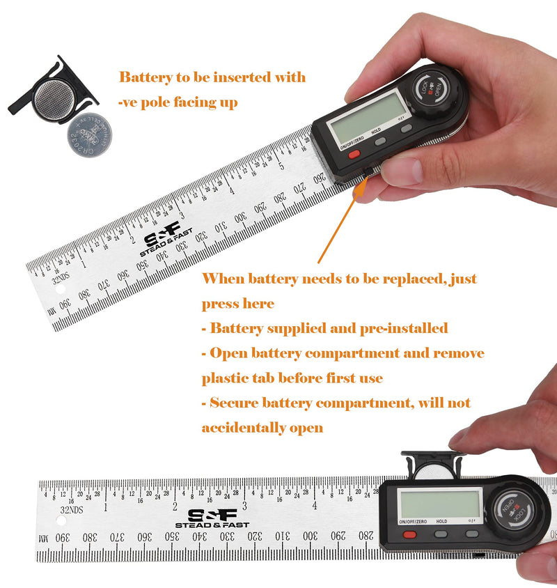 Digital Angle Finder Tool 7 Inch / 180 mm Stainless Steel with Pouch, Digital Protractor Angle Finder for Woodworking Measurement, Angle Measuring Tool by S&F STEAD & FAST Digital Angle Ruler 7 Inch