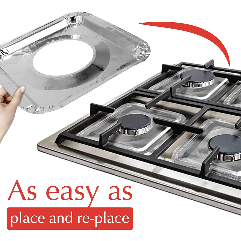 50 Pack Aluminum Foil Square Stove Burner Covers Range Protectors Bib Liners Disposable Gas Burner Bibs Gas Top Liner Stove Easy Clean - (8.5" Square) from Spare 1