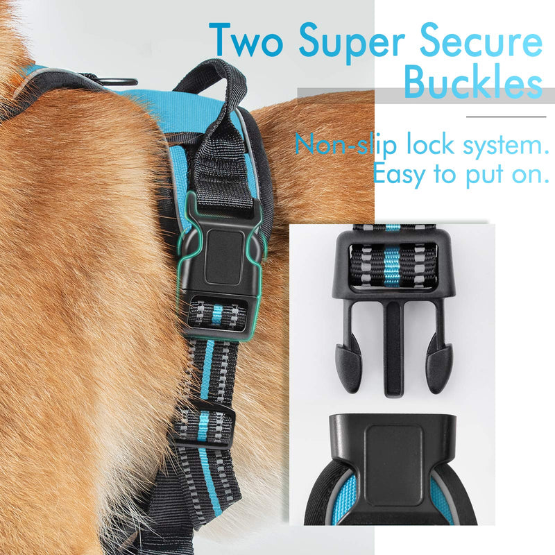 rabbitgoo Dog Harness, No-Pull Pet Harness with 2 Leash Clips, Adjustable Soft Padded Dog Vest, Reflective No-Choke Pet Oxford Vest with Easy Control Handle for Small Dogs, Baby Blue, S