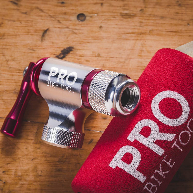 PRO BIKE TOOL CO2 Inflator - Quick & Easy - Presta and Schrader Valve Compatible - Bicycle Tire Pump for Road and Mountain Bikes - Insulated Sleeve - No CO2 Cartridges Included Red