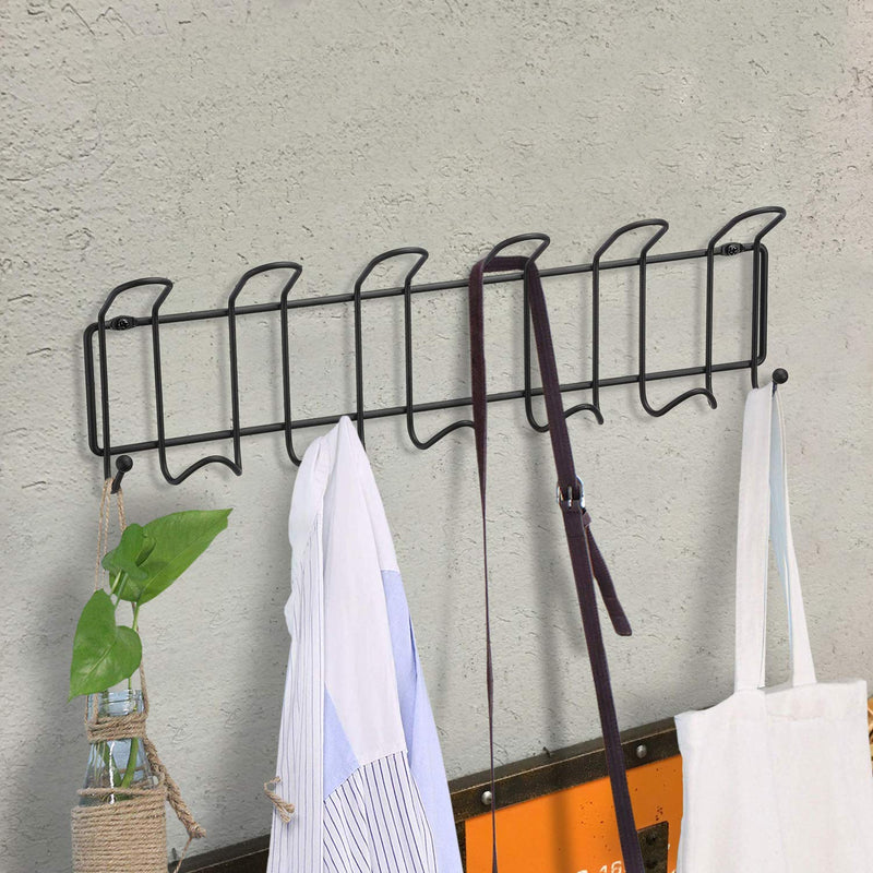 Minggoo Coat Rack Wall Mounted Hook Rack Over The Door Hook Organizer 13 Hooks, Heavy-Duty Iron Wire Black