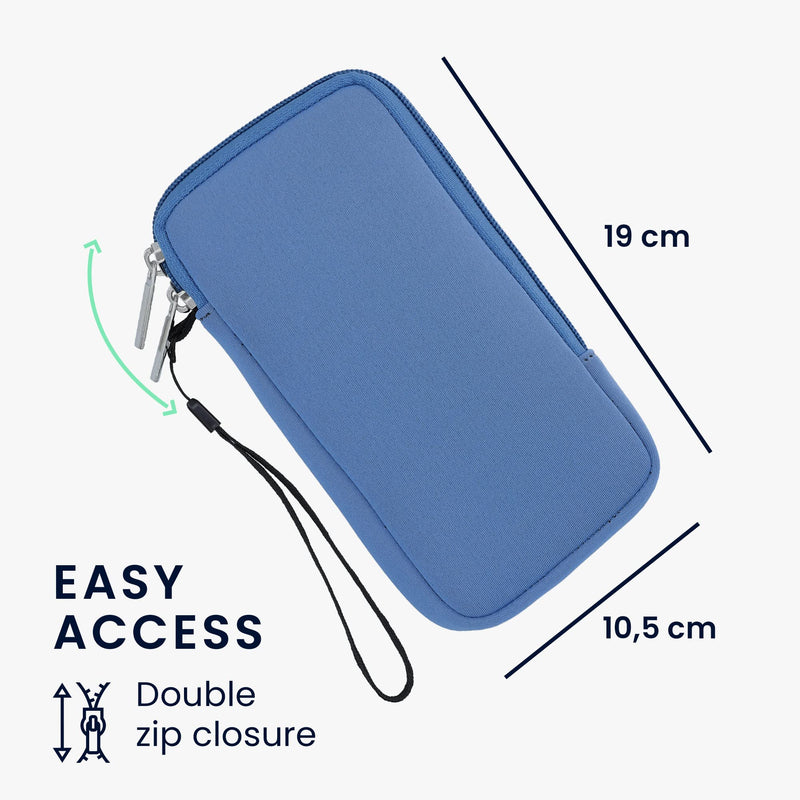 kwmobile Neoprene Phone Pouch Size XL - 6.7/6.8" - Universal Cell Sleeve Mobile Bag with Zipper, Wrist Strap - Azure Blue XL - 6,7/6,8"